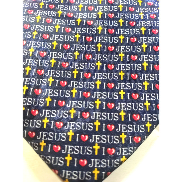 Fratello Mens Tie Hand Made 50" X 3.5 I Love Jesus Religion - Picture 5 of 7
